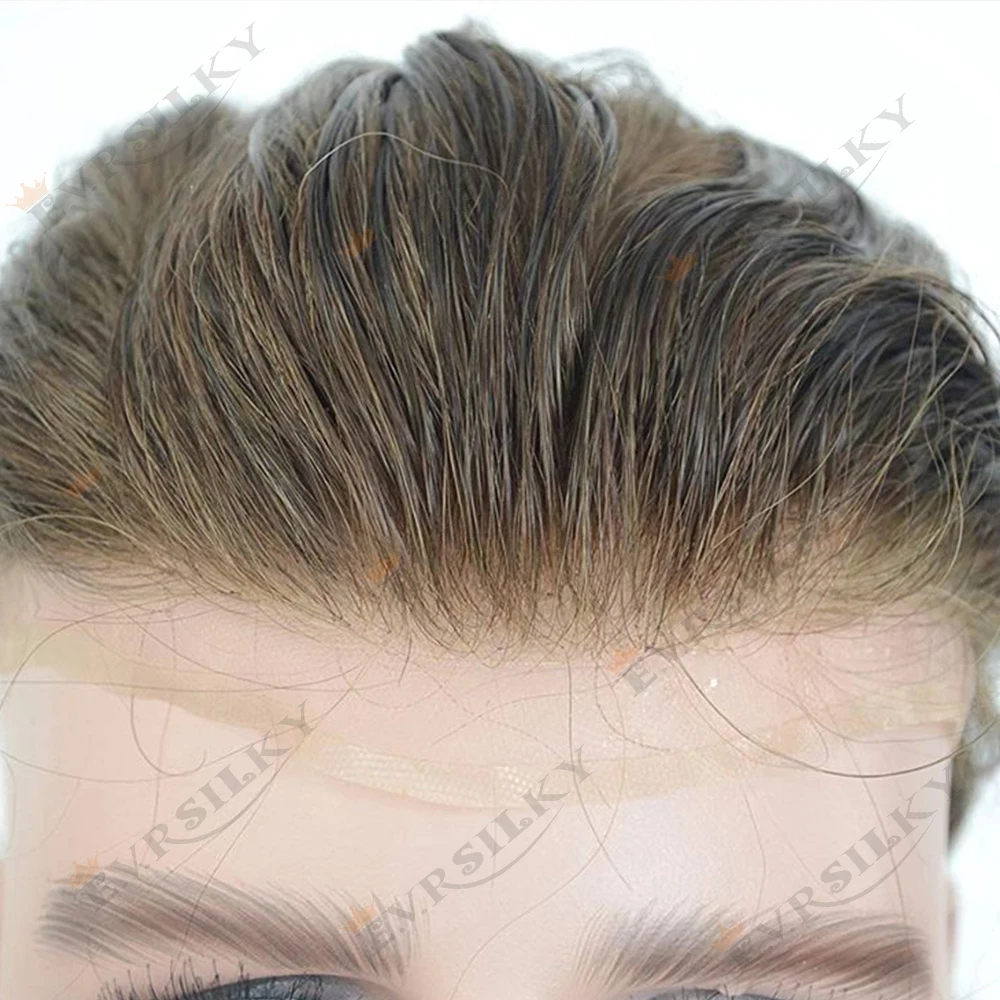 

Невидимые осветленные узлы Q6, парики с кружевной передней частью 17 # Мужской парик из натуральных волос Ash Blonde Brown Virgin Human Hair 1B80Grey на основе кружевной и тонкой полиуретановой основы