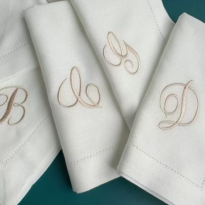 Script Font Monogram Embroidered white Dinner Cloth Napkins ,White Housewarming Gift  Wedding Event napkin