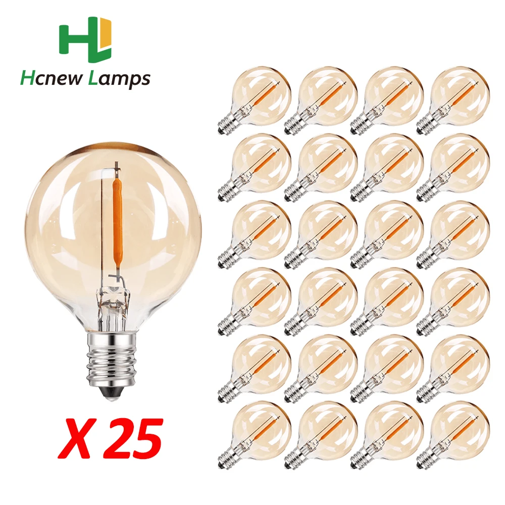 25PCS Vintage E12 Led Light Bulb for Garland G40 1W Decorative String Bulb for Home Equvalent 5W Incandescent Ampoule Horticole