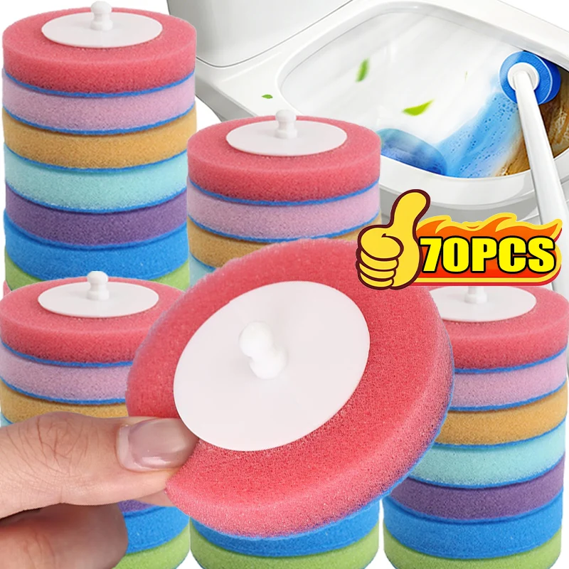 7-70PCS Toilet Disposable Replacement Head Foam Cleaning Sponges Heads Toilet Brush Refills No Dead Angle Bathroom Brush Heads