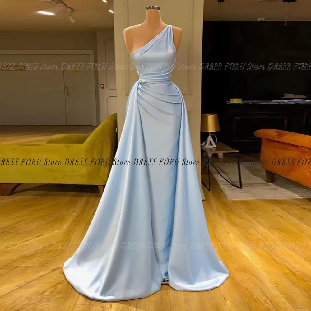 

One Shoulder Satin Formal Dresses For Woman Sweep Train Pleat Elegant Gala Evening Party Gown 2023 Prom Wear Vestido De Fiesta