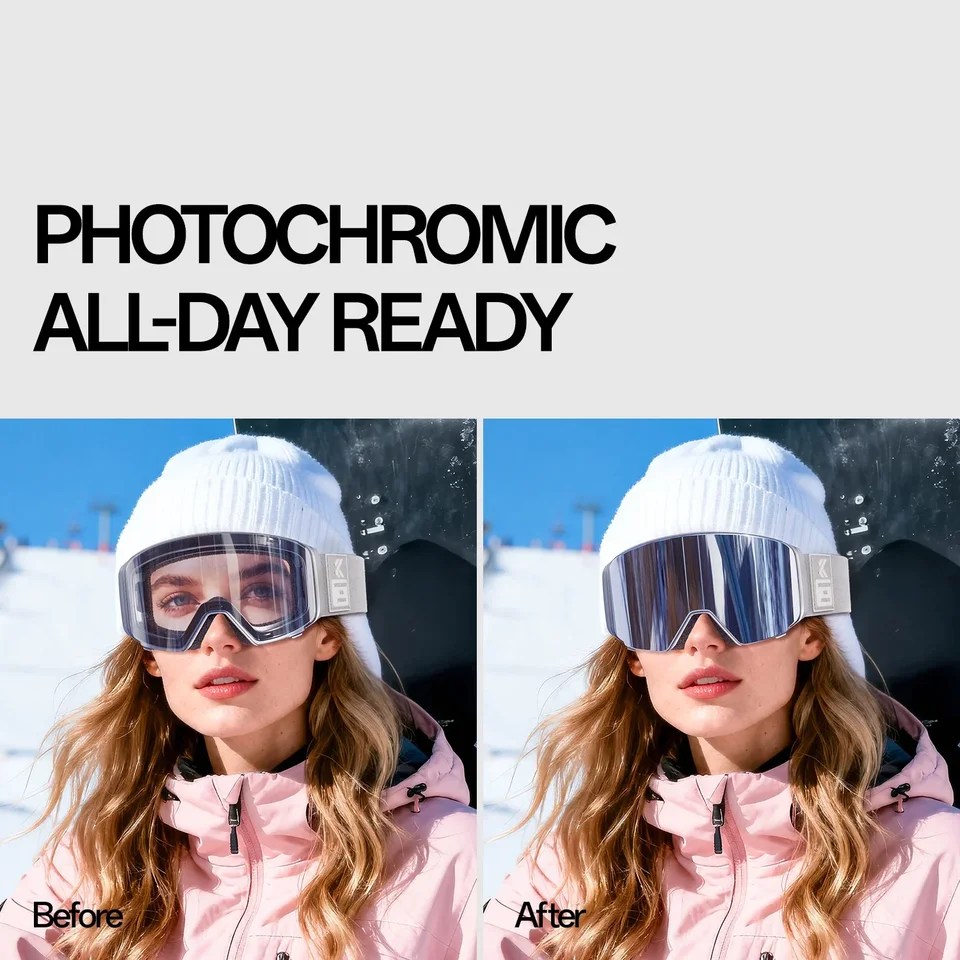 Kapvoe Flip Over Magnetic Snow Goggles Photochromic Ski Men