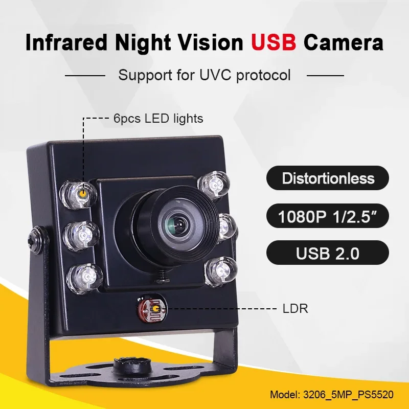 

New 3206 PS5520 5MP CMOS Sensor IR850 Camera 2.9mm 100 No Distortion Wide Angle Lens Mini USB Infrared Night Vision