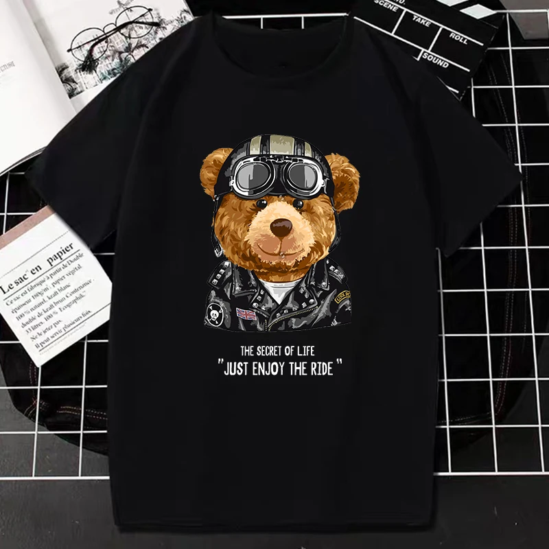 Funny Teddy Bear Tshirt Cool Robotic Graphic Tops Harajuku Cartoon Streetwear Women Men Casual Fashion Tee Roupas Masculinas