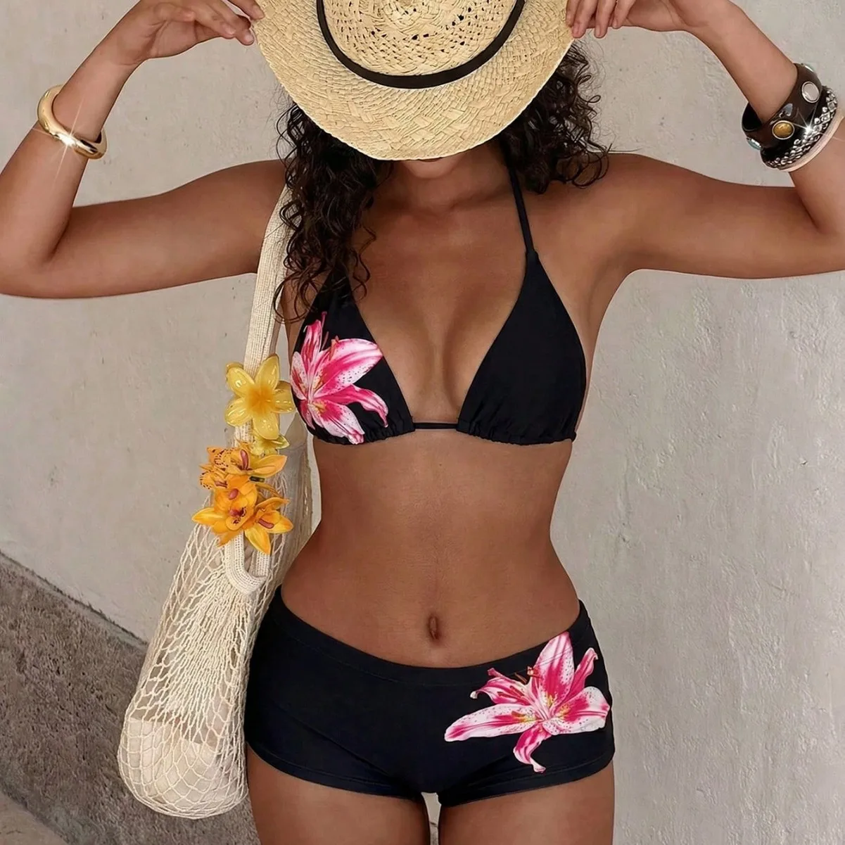 2026 Lace-Up Ladies Flower Print Bikini Premium Bikini Swimsuit Suit Women Tankini Swimsuits Women Bathing Suit Women Biquini