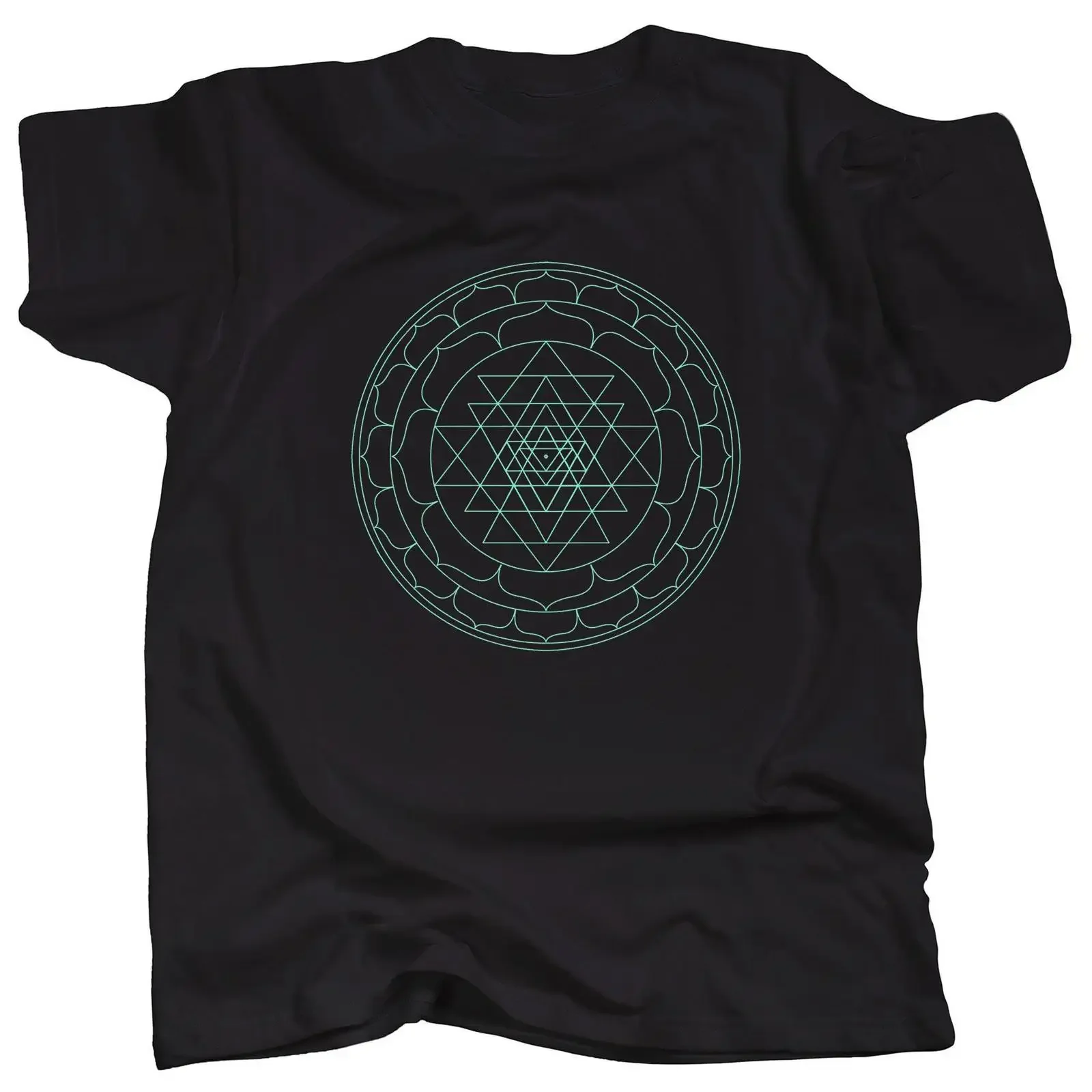 Sri Yantra Line Mint T Shirt vintage Washed Soft Top For Everyday Wear Stretched Slightly graphic Stylish Comfortable Casual