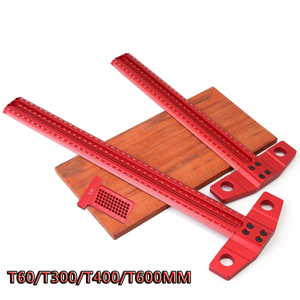

60-500MM T-Ruler Precision Marking Aluminum Alloy Woodworking Scribe Marking Gauge Crossed-out Hole Scribing Ruler MeasuringTool