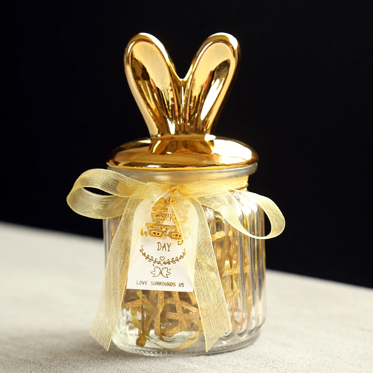 

Glass C Jar Rabbit Ear Sealed Wedding C Snacks Storage Safe Easy Clean Home Decoration Wedding Box