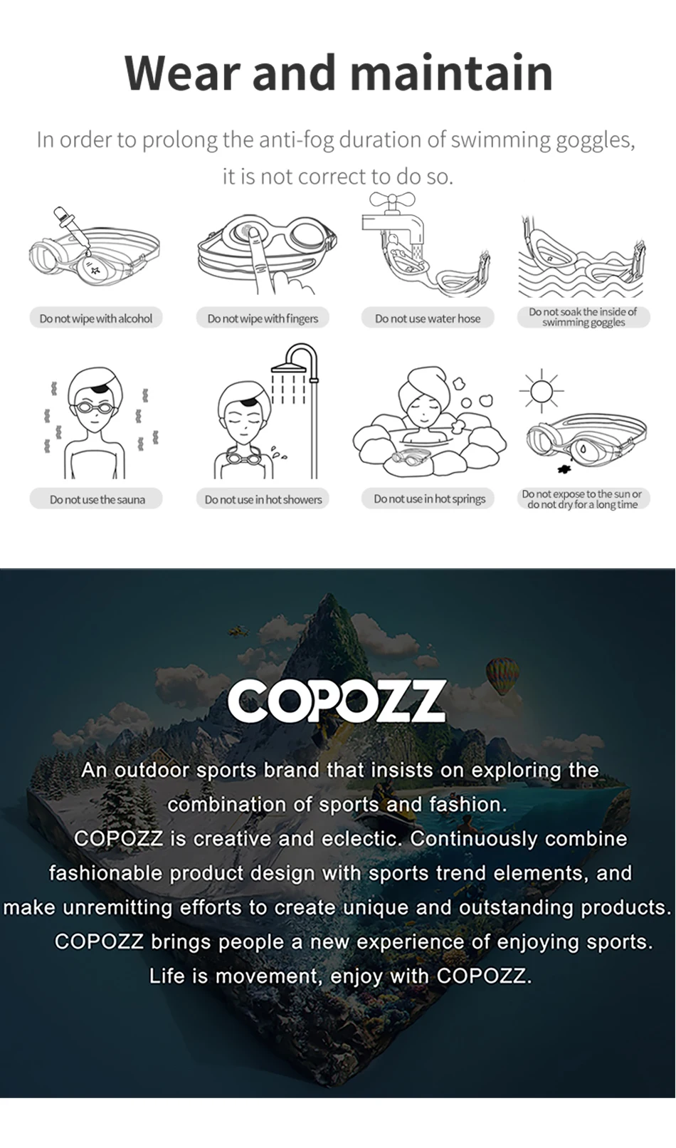 COPOZZ Professionelle HD Schwimmen Brille Anti-Fog UV Schutz Einstellbar Schwimmen Gläser Silikon Wasser Glas Für Männer und Wome – Detail 15