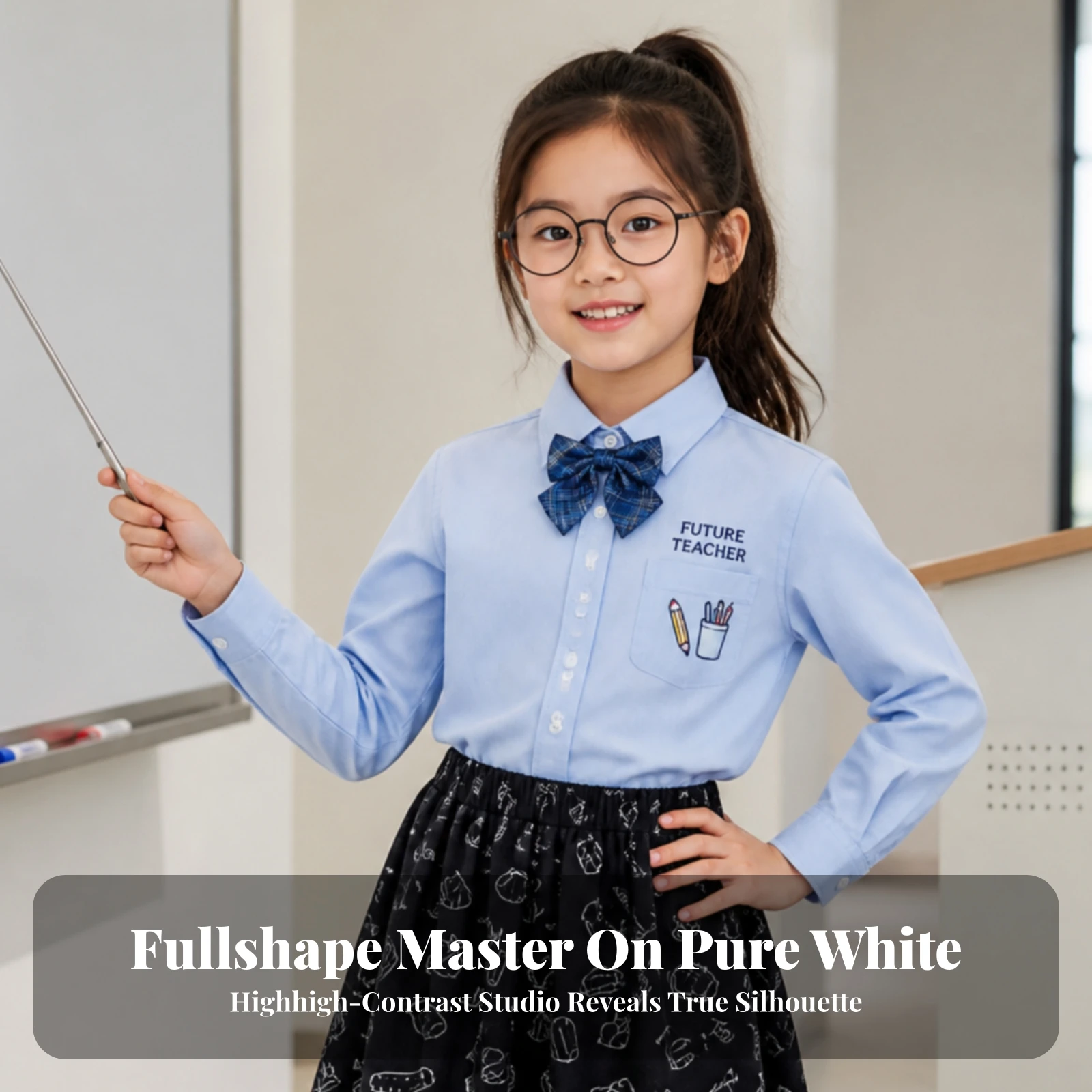 Teacher Costume Halloween Costume with Printed Skirt Cosplay Outfit Button-Front Uniform Polyester for Children, Role-Play