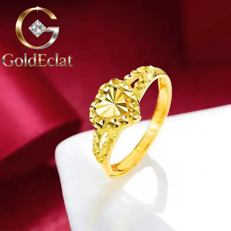 

Кольцо GoldEclat Luxury 9999 из настоящего золота 24K с одним сердцем, кольцо в форме сердца, подарок на День святого Валентина для девушки, кольцо любви, регулируемое