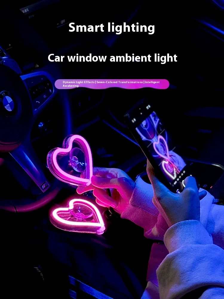 

Window Neon Triangle Window Love Light Luminous Heart Decoration Car Interface Wireless Remote Control Ambient Light USB