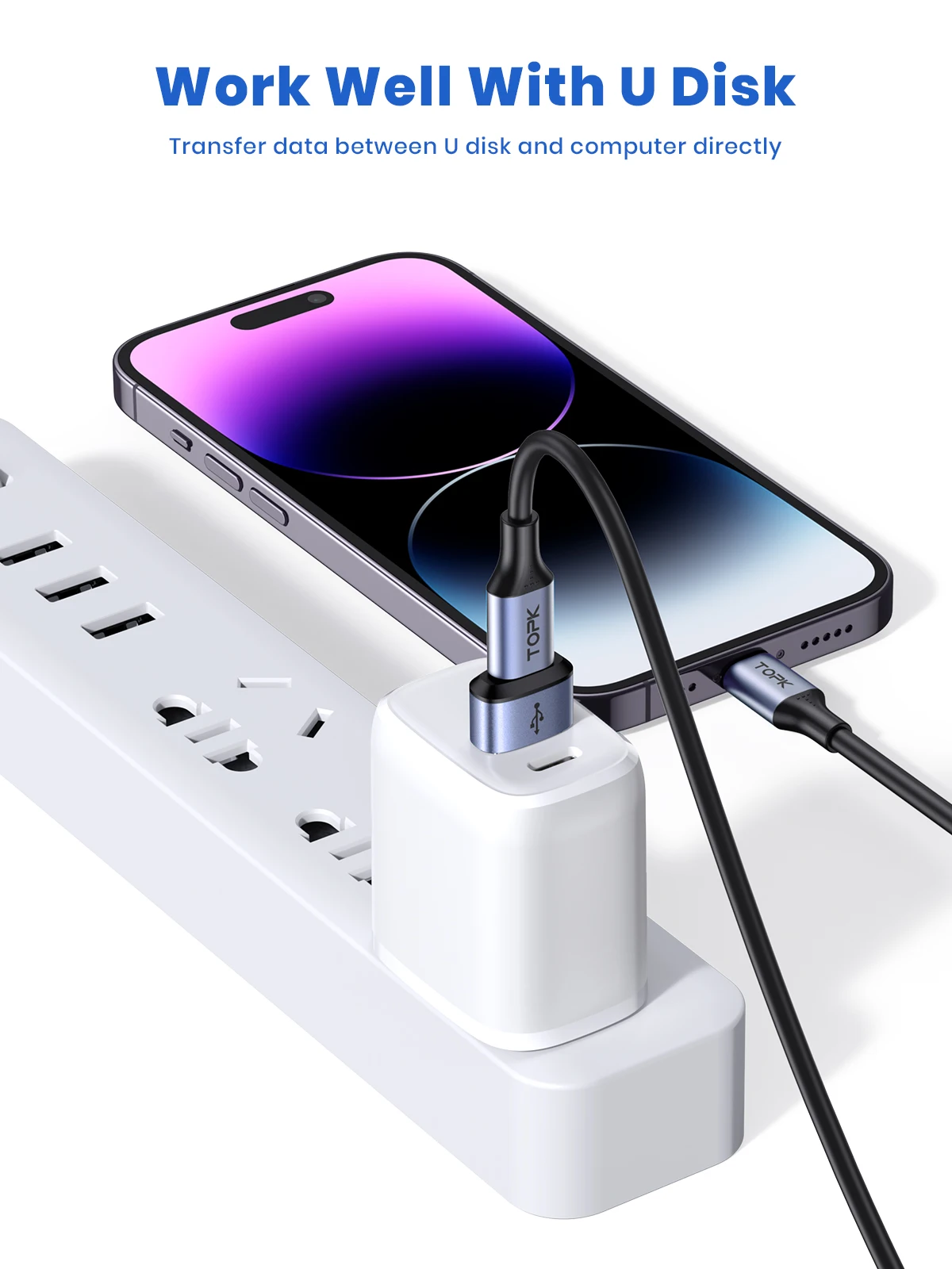 TOPK AT13 USB C إلى USB ذكر محول USB أنثى (Type-C) إلى USB 2.0 ذكر (USB-A) شحن سريع ومزامنة البيانات OTG محول موصل