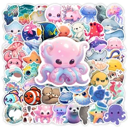 Cute Kawaii Sea Life Stickers Jellyfish Octopus Fish Clipart Collection DIY Gift Toys Decal for Laptop Phone Luggage Waterproof
