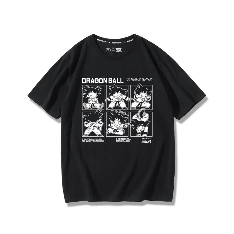 Men's and Women's Dragon Ball Little Goku Cartoon Printed T-shirt for Couples Cotton Summer Round Neck Short Sleeved T-shirt