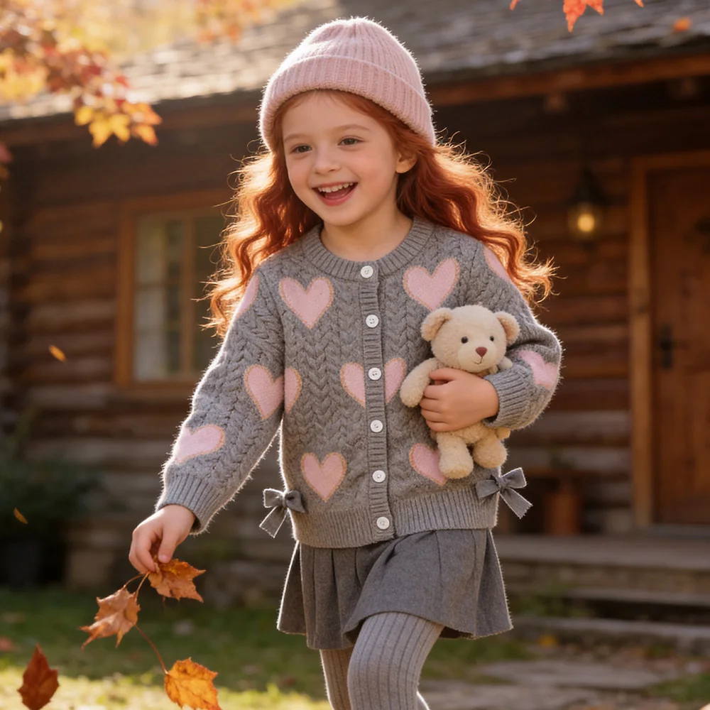 VIKITA Toddlers Girls Pink Heart Print Knitted Cardigan Kids Gray Sweater Coat Girls Soft Button Casual Warm Knitwear Tops 2 VIKITA Toddlers Girls Pink Heart Print Knitted Cardigan Kids Gray Sweater Coat Girls Soft Button Casual Warm Knitwear Tops 2