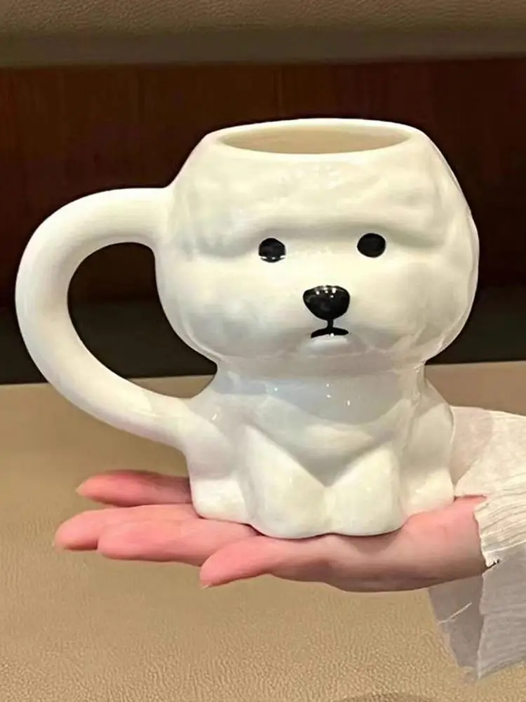 Novelty 3D Dog Shape Ceramic Mug Cute Bichon Frise Coffee Cup For Home Office Daily Use Tea Drinkware Holiday Present