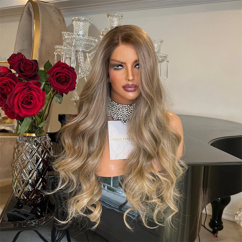 تسليط الضوء على أومبير العسل البني شقراء الاصطناعية الدانتيل الجبهة الباروكات الطبيعية قبل قطعها شعري 30 بوصة للنساء الاستخدام اليومي تأثيري