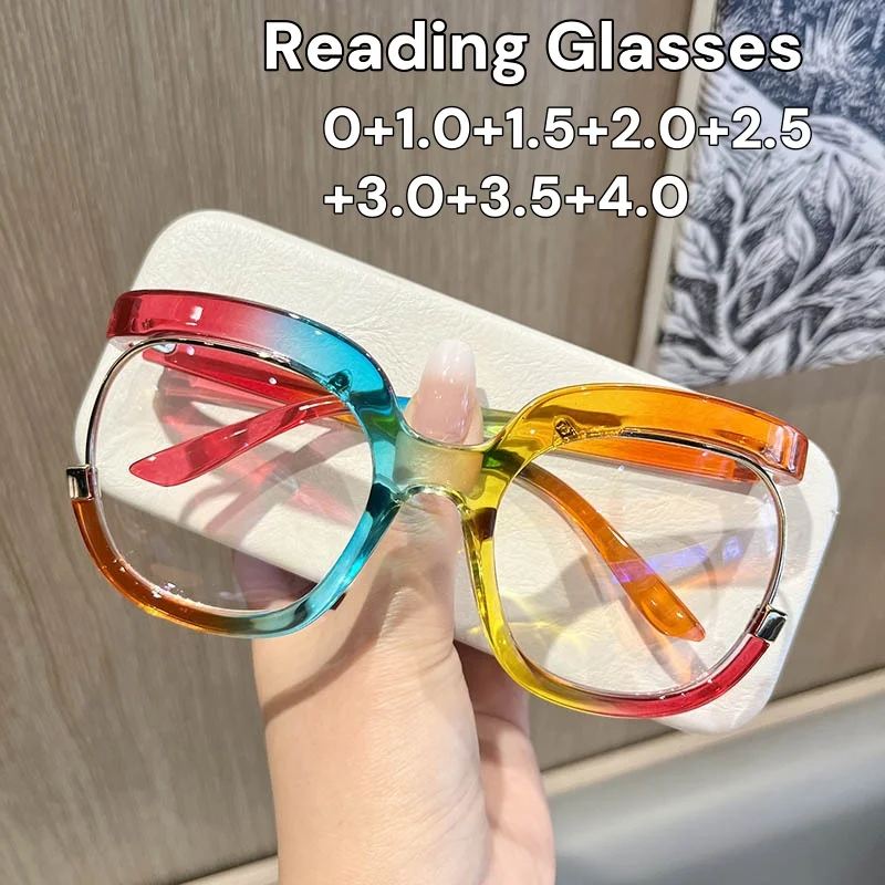 

Rainbow Large Frame Reading Glasses for Women Men Anti Blue Light Hyperopia Glasses Unique Round Frames Decorative Eyeglasses