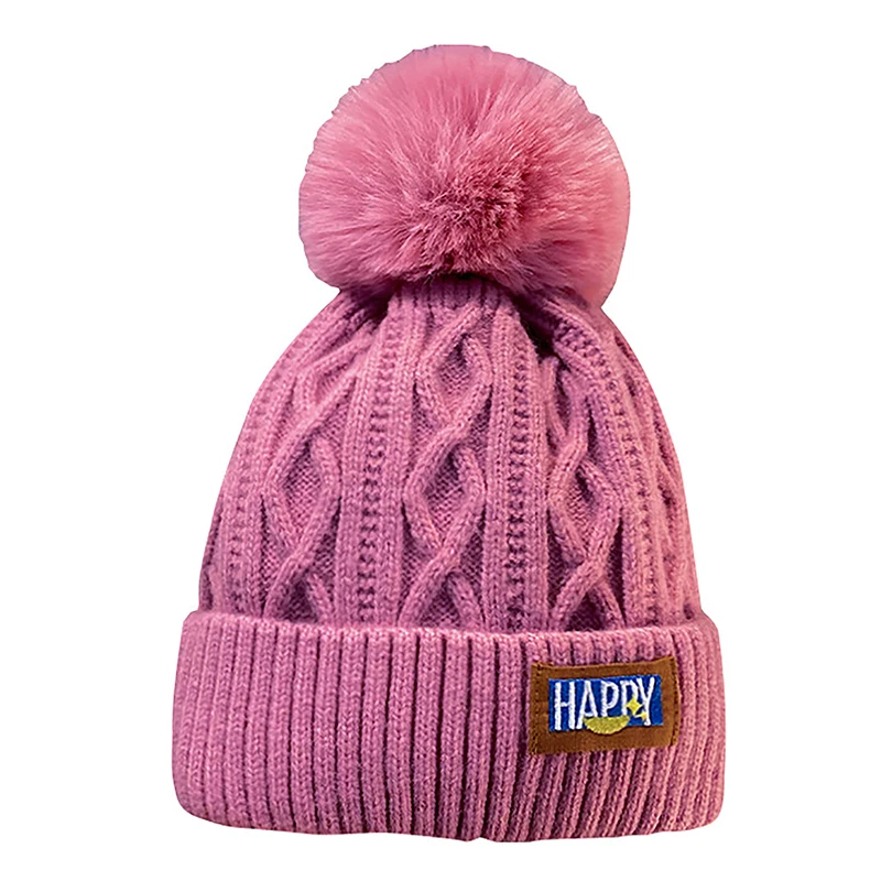 Berretto da donna in peluche addensato tinta unita berretto da donna autunno caldo cappelli all'uncinetto cappello lavorato a maglia con pompon da donna autunno e inverno