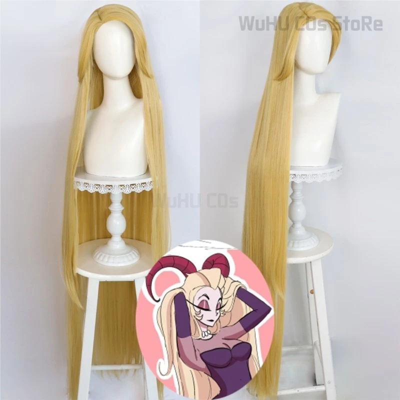 Yume/ Hazzbin Cosplay Hotel Cosplay Lilith Wig Lilith Long Yellow Hair Wig Women Men Halloween Cosplay Wig Crown Horns
