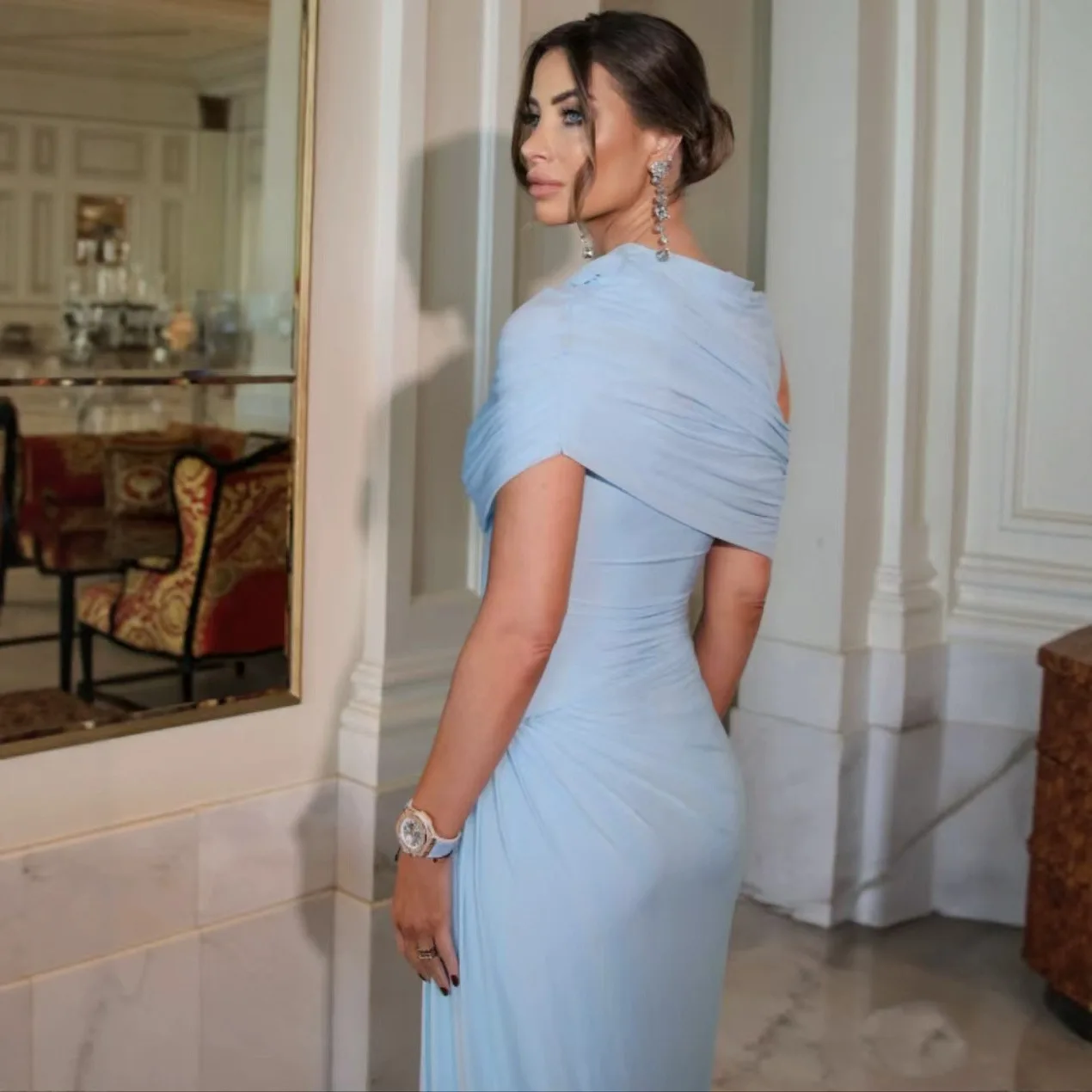 

Женское элегантное облегающее платье макси, длинное сетчатое платье, сексуальные синие свадебные платья для гостей