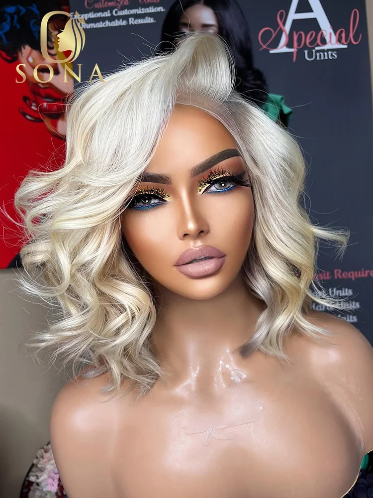 Color Platinum Ash Blonde Short Bob Body Wave 5x5 Lace Closure Human Hair Wig 13x4 613 Transparent Lace Front Wig For Women