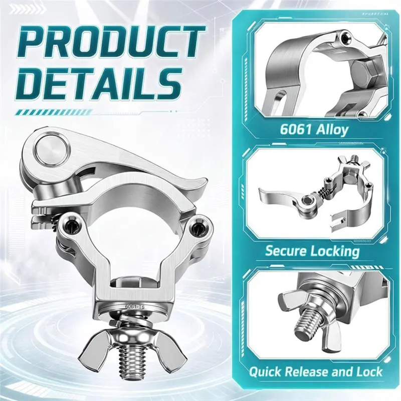RABIT AS59Heavy Duty Aluminum Truss Clamp Hook For Stage Lighting, 4 Pcs Quick Release Light Mount For 32-35Mm OD Pipe