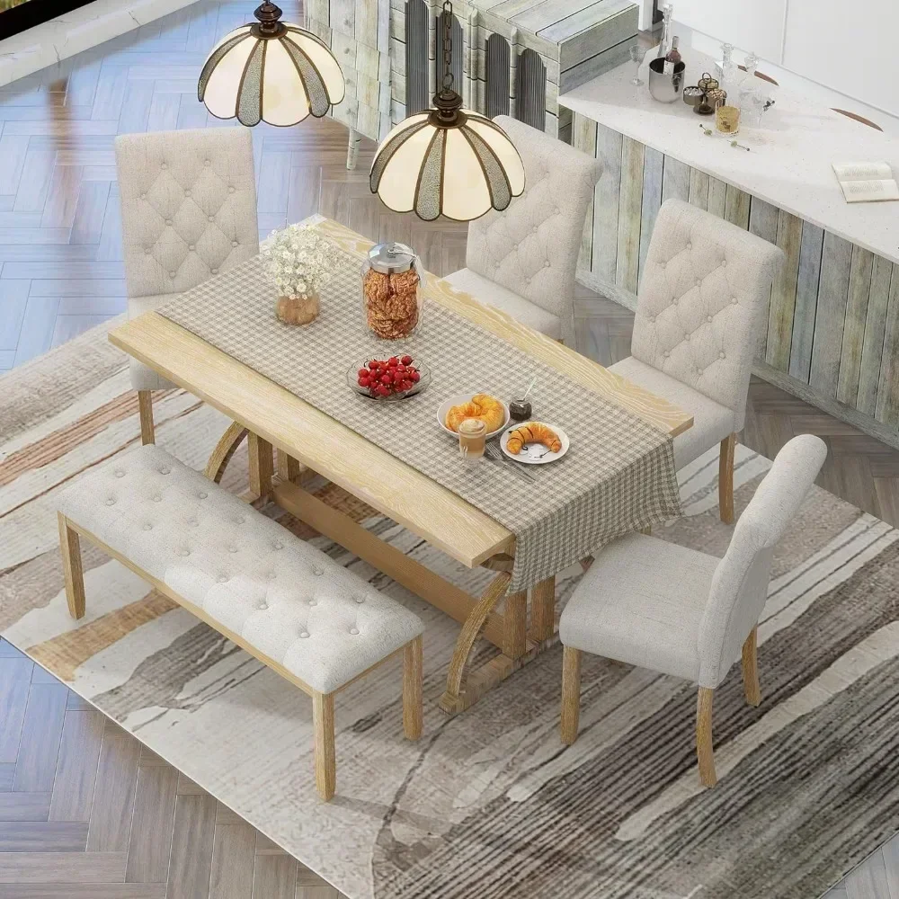 Dining Room Sets, 6 Pieces with Bench, and 4 Upholstered Chairs & 1 Bench for Dining Room and Kitche, Dining Room Sets