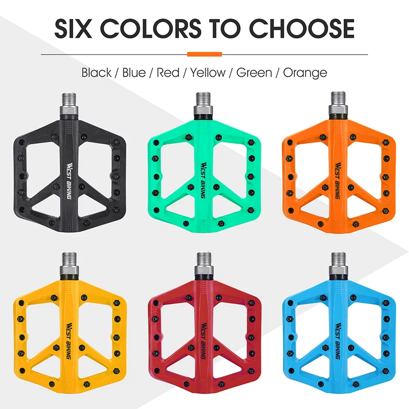 WEST BIKING MTB Ultralight Nylon Pedals Multicolor 2 Sealed Bearing Road Bike BMX Non-Slip Pedals Waterproof Cycling Pedals