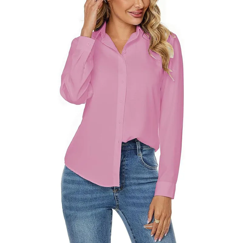 Camicia a maniche lunghe abbottonata elasticizzata da donna