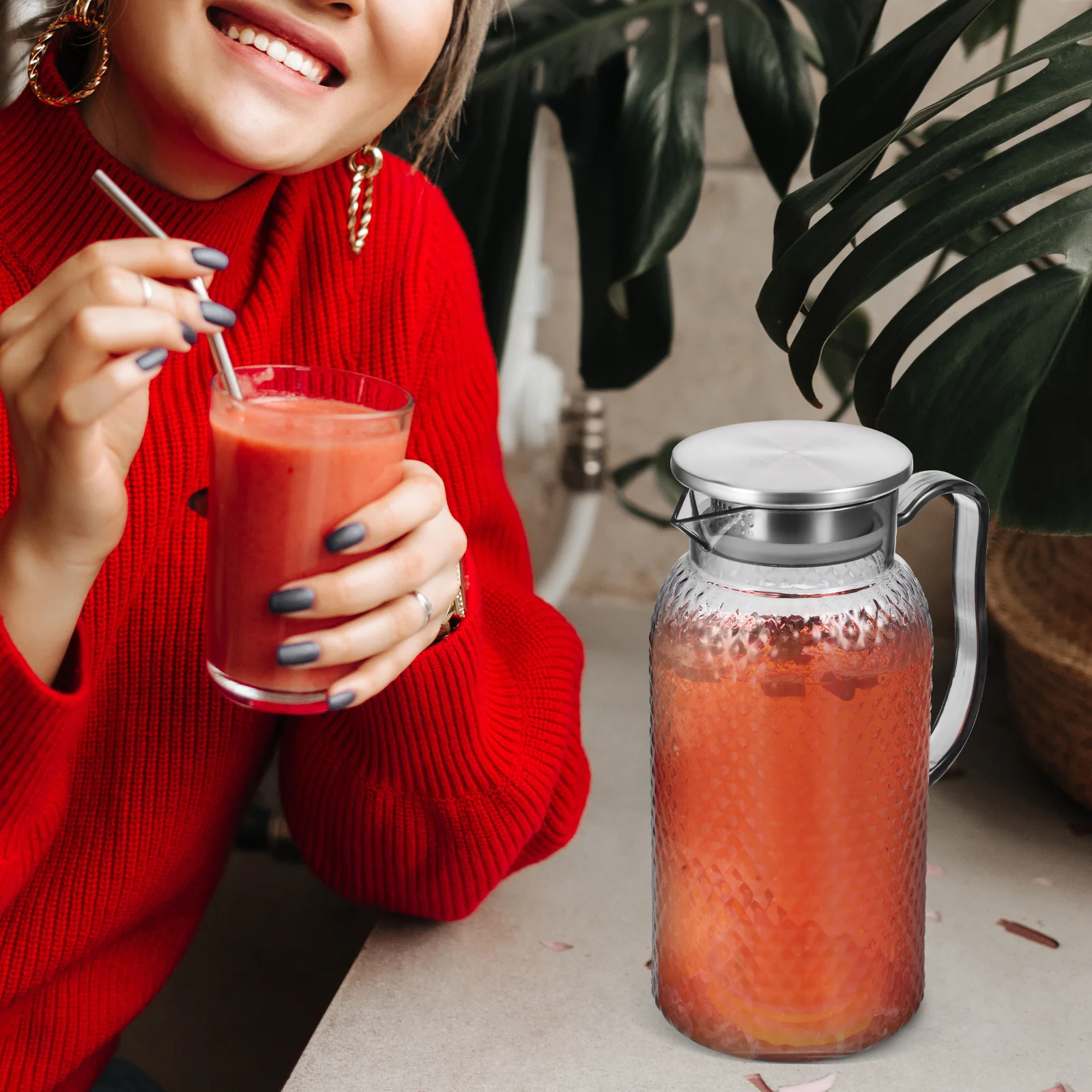 

2Pcs Transparent Juice Pitcher Set Plastic Drink Jug with Lid for Fridge Storage Iced Tea Juice Water Beverage Server