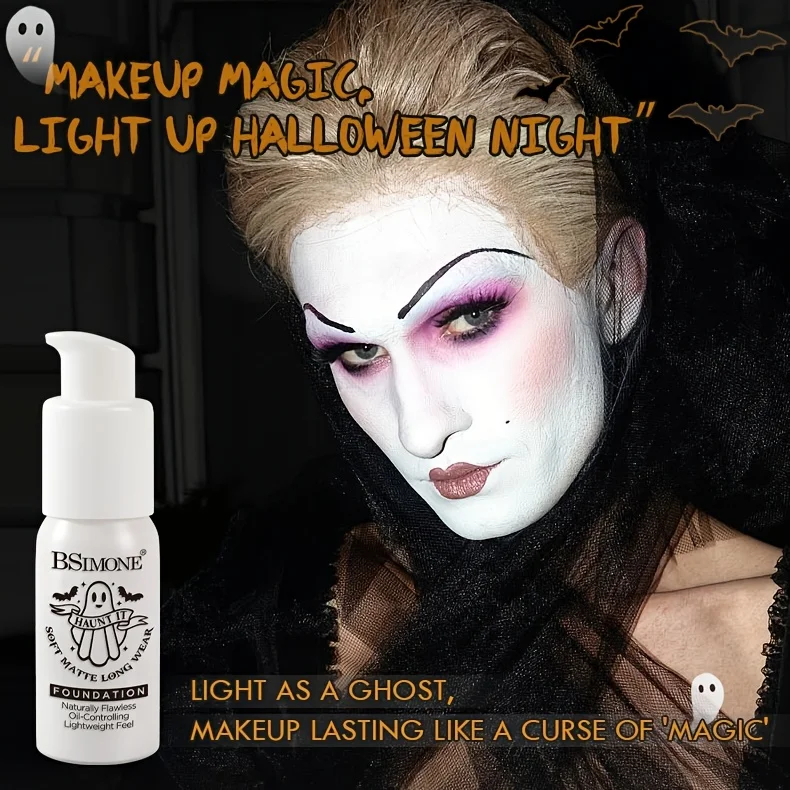 White Liquid Foundation, Matte Long‑Lasting Face Paint Foundation for Halloween Stage Cosplay, Skull Zombie Creative Makeup Base