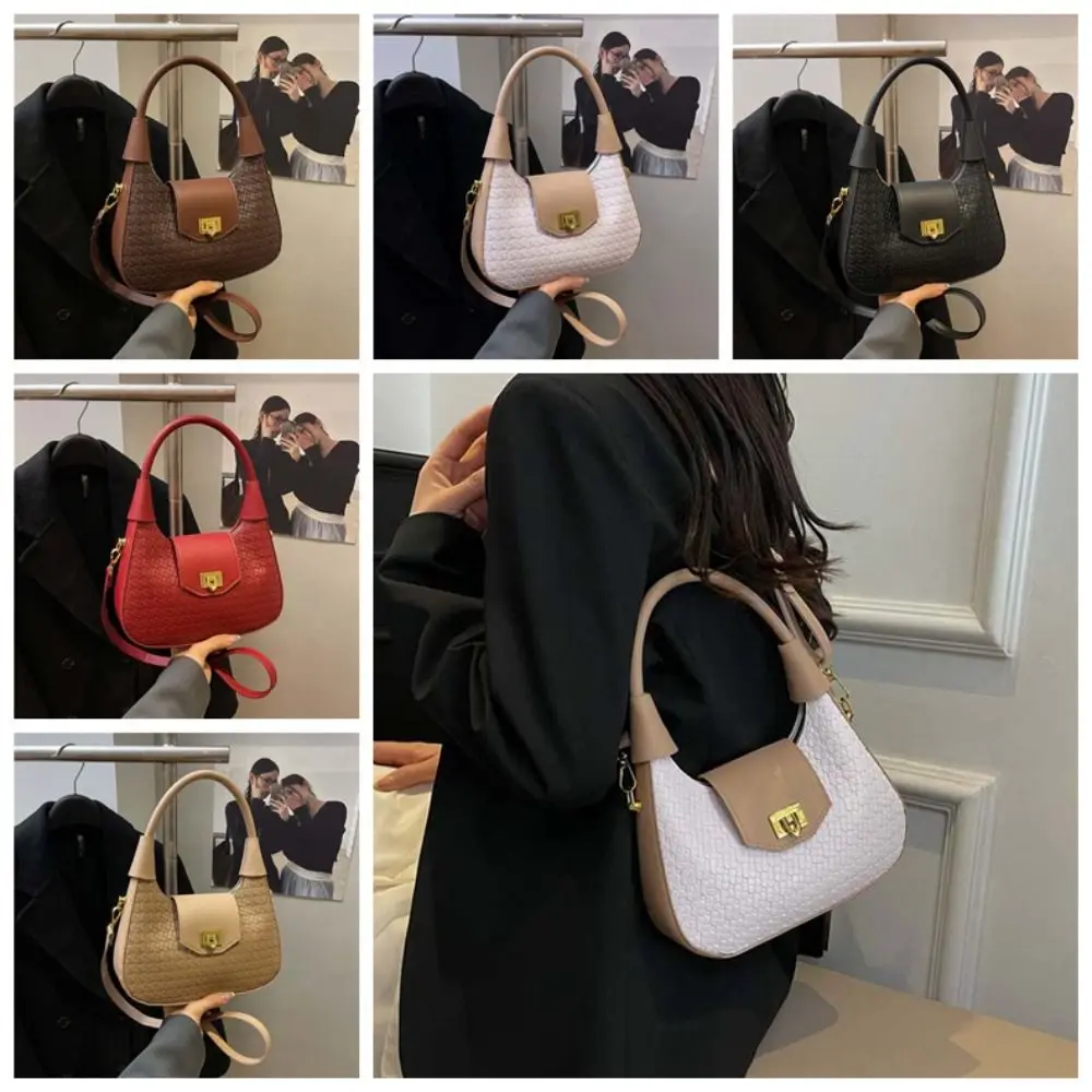 

Elegant PU Hobo Bag Large Capacity Crocodile Skin Pattern French Underarm Bag Anti-Splash Water Solid Color Texture Handbag