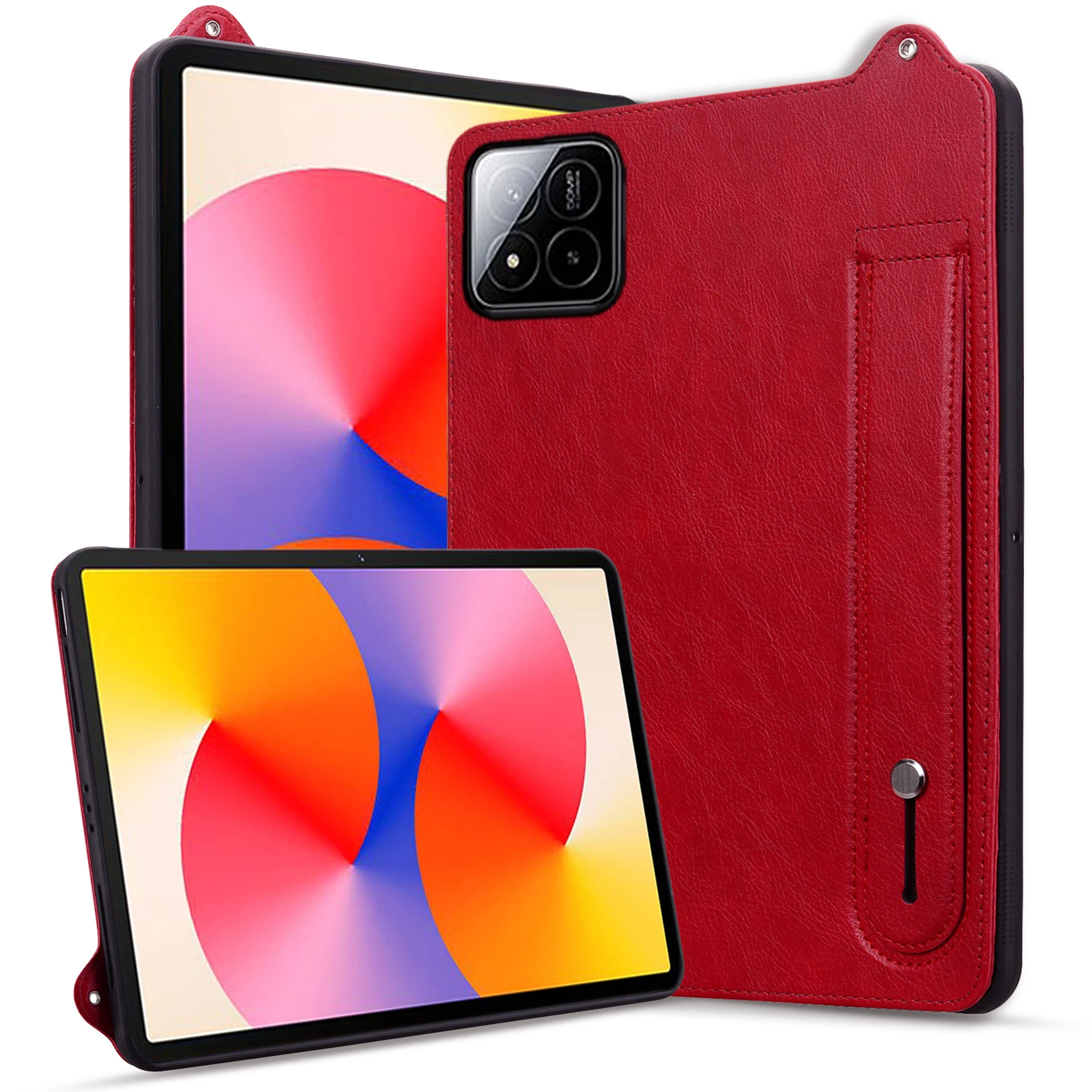 For Xiaomi Pad 7 Pro / 8 Pro Case Hand Strap Kickstand Leather Tablet Cover - Red