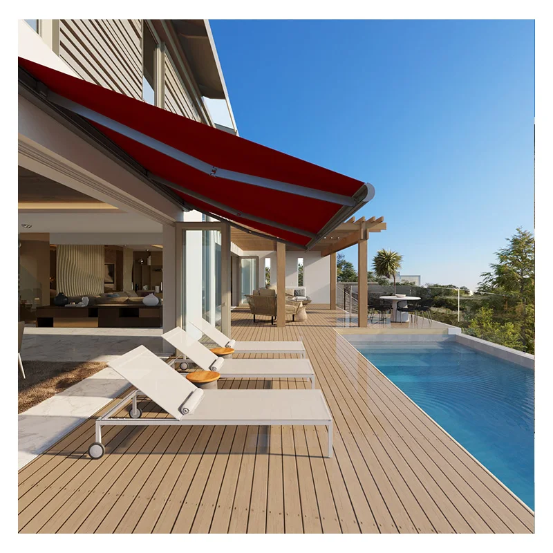 Aluminum Alloy Curved Arm Electric Remote Control Folding Sunshade Rainproof Outdoor Retractable Patio Awning Balcony Shade