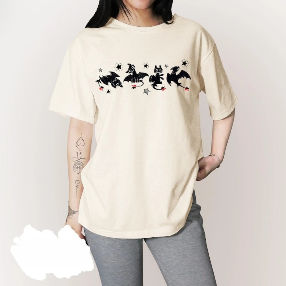 

Футболка беззубик с драконом, летние женские хлопковые футболки, топы, модная женская уличная одежда, удобная индивидуальная эстетичная одежда