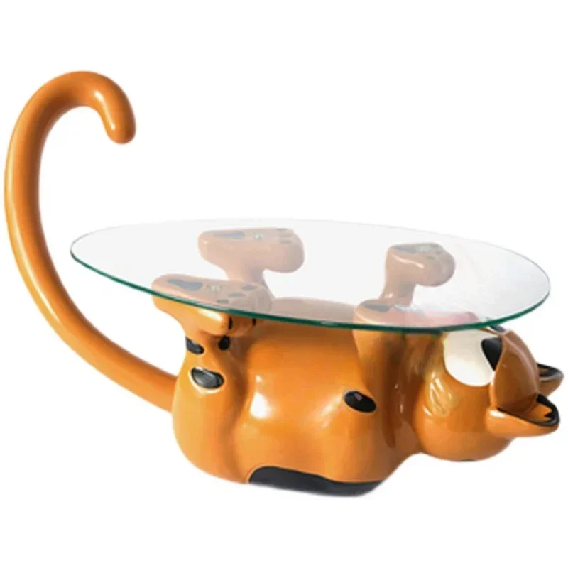 Cute design special-shaped tea table tempered glass table few fiberglass cartoon animal Garfield coffee table