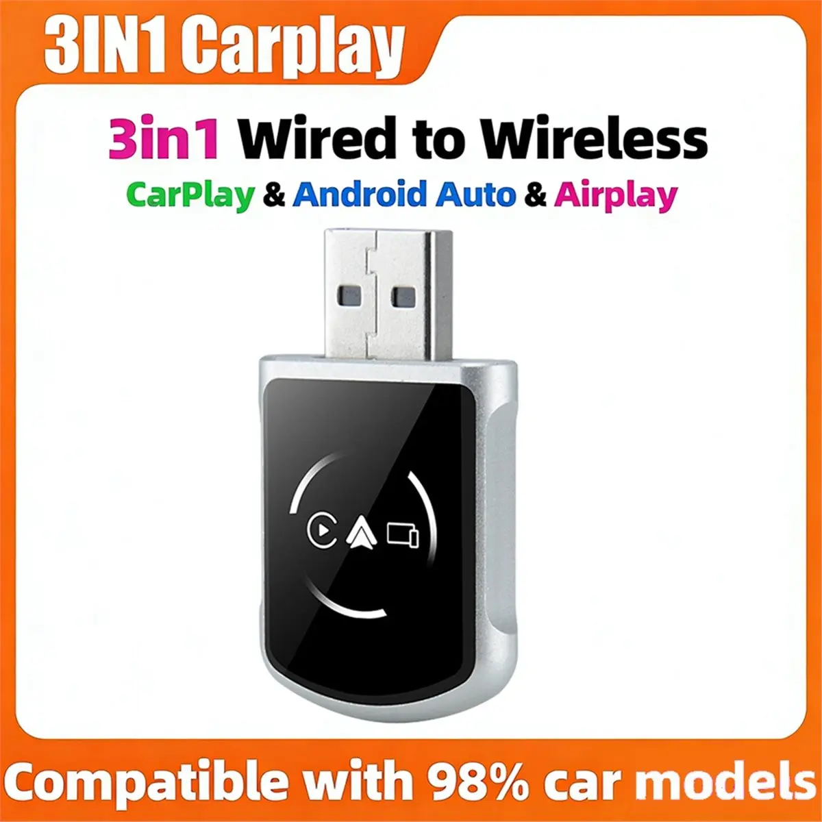 A86G NEW 3in1 Wireless Carplay Adapter Airplay Carplay Android Auto Bluetooth 5.2+5Ghz WiFi Ai Box Wired Carplay to Wireless