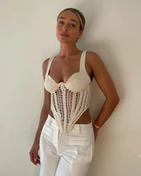 Women Sleeveless Knit Corset Top CROCHET CORSET Tank Top