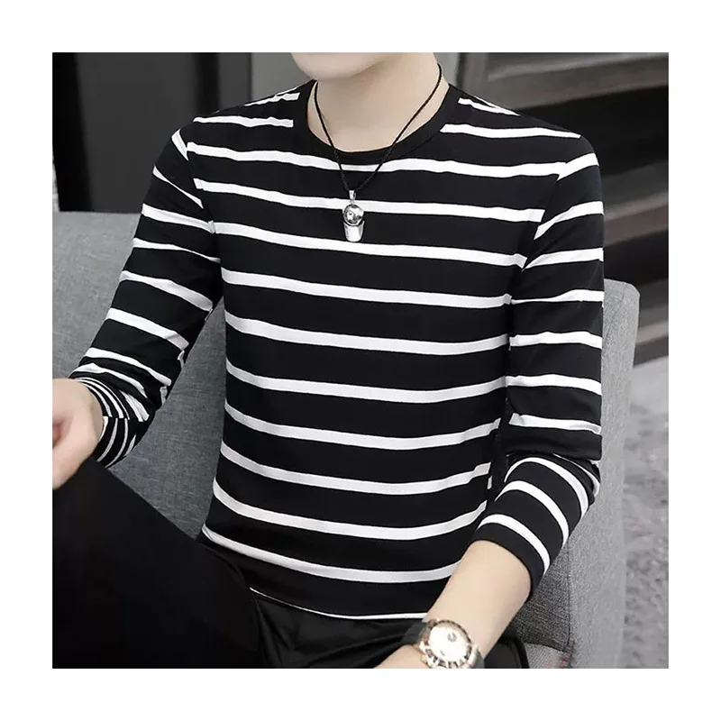 Fashion O-Neck All-match Striped T-Shirt Men\'s Clothing 2023 Autumn New Oversized Casual Pullovers Long Sleeve Korean Tee Shirt