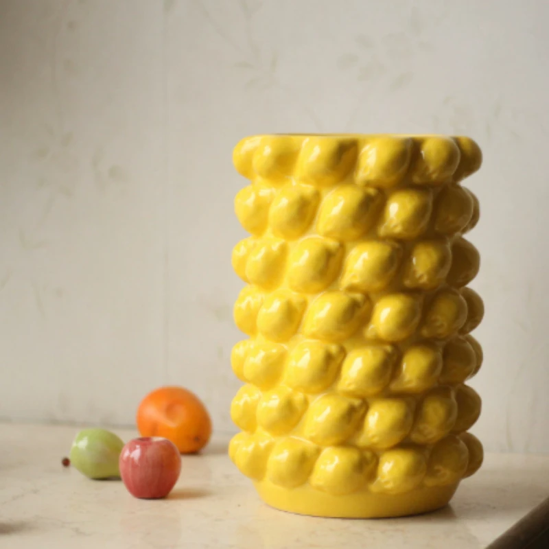 Lemon-shaped Ceramic Fruit Vase Three-dimensional Relief Flower Vases Home Ornament Living Room Decoration Ваза Керамическая