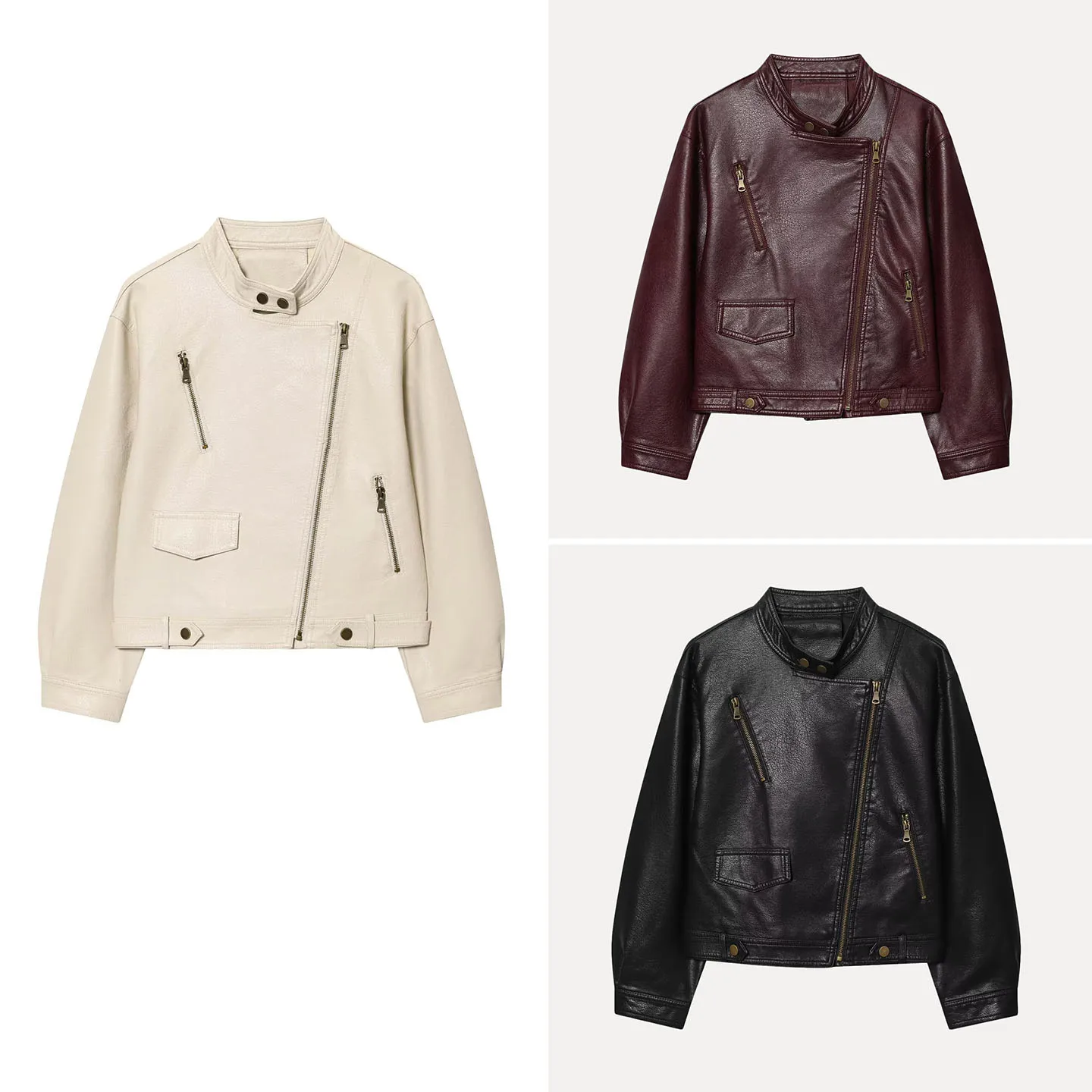 

Модная повседневная женская кожаная куртка с диагональной молнией, осенняя новинка, молодежное прямое пальто с длинными рукавами