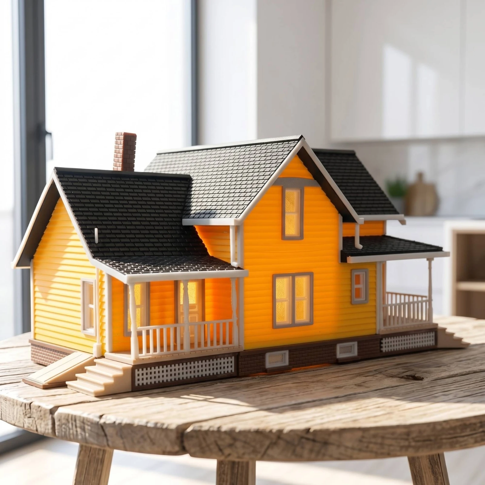 Miniature Villa with Porch Residential 1:64 Scale House Model American Style House Model Compact Diorama Building Realistic