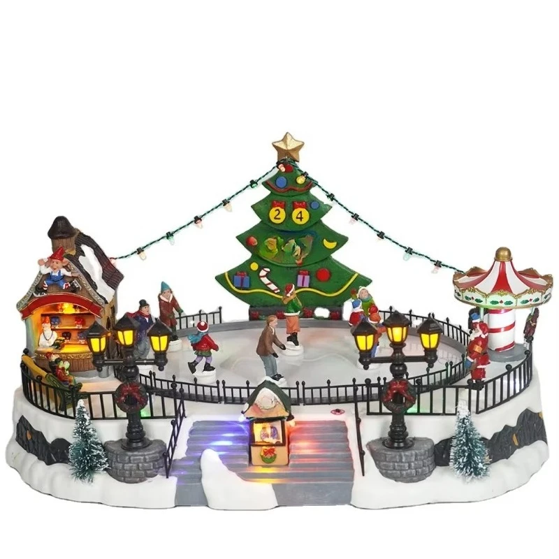 

Plastic LED Music Ice Skating Rink Christmas Village Hot Sale House Wholesale Holiday Decorations