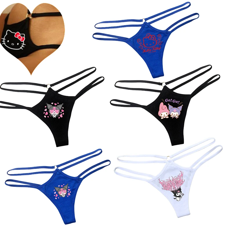 Hello Kitty Bikini SEXY Kawaii My Melody อนิเมะการ์ตูน Kuromi สายบาง Y2K กลวงออกเอวต่ำกางเกง cewek seksi ของขวัญ