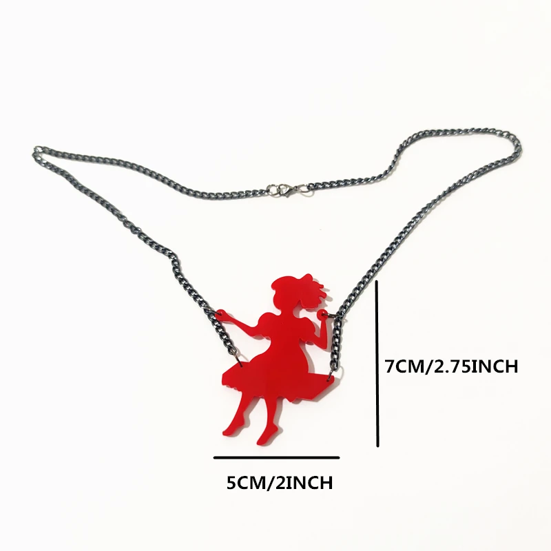 KUGUYS Cute Little Girl on the Swing Pendant Necklaces for Women Fashion Jewelry Red Acrylic Necklace Trendy Accessories Gift