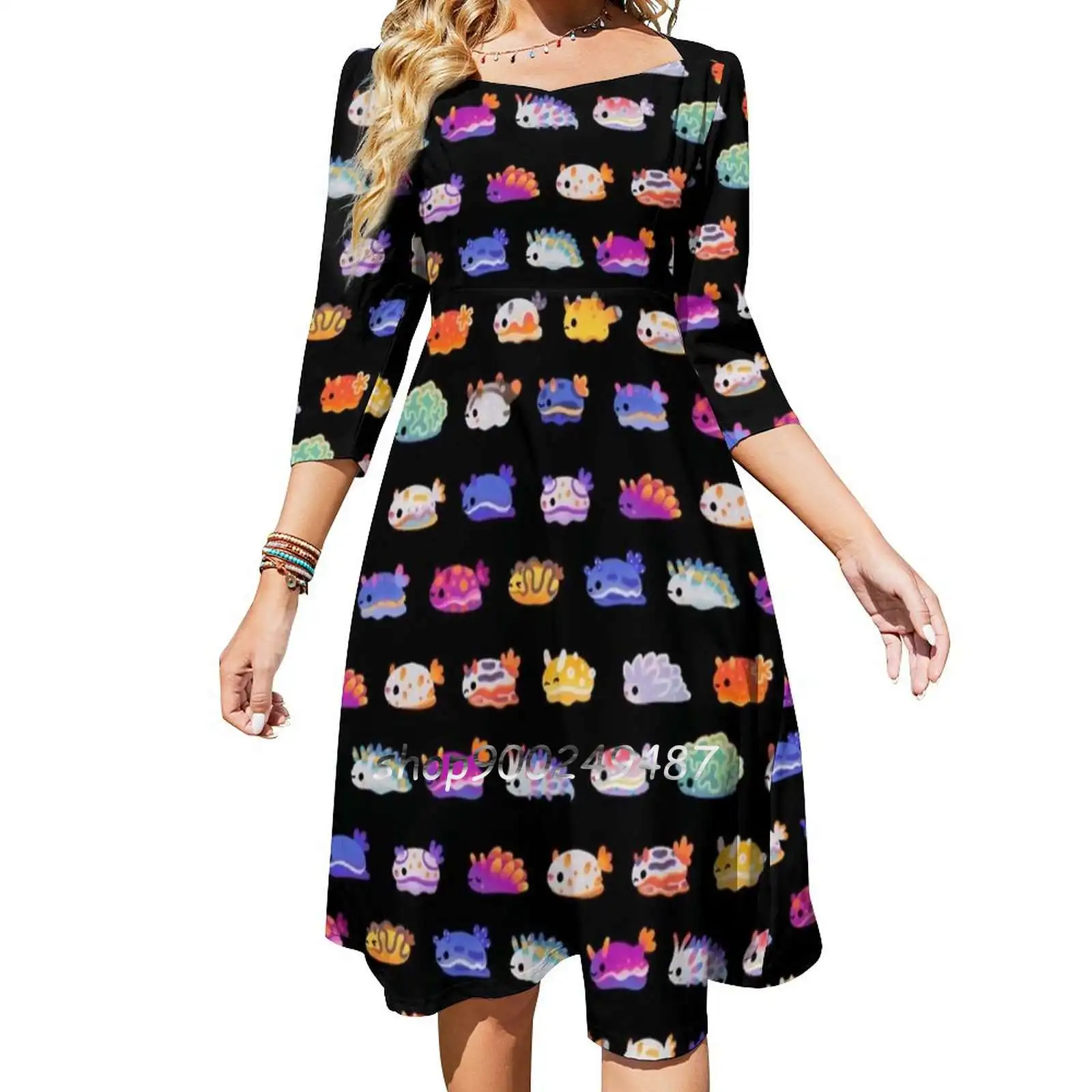 Sea Slug Day Flare Dress Multiple styles Print Dress Short and Long Sleeve Dress Marine Life Sea Slug Slug Nudibranch Biology