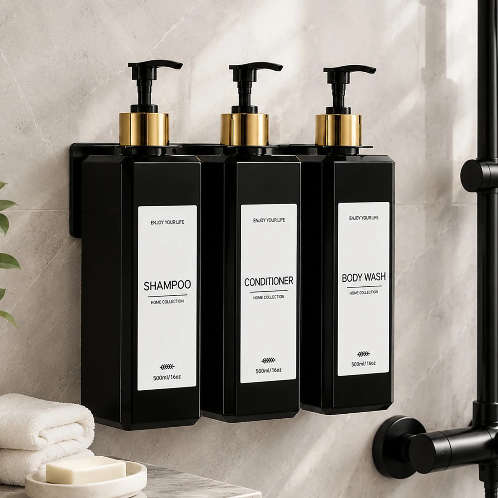 3Pack Wall Mounted Shampoo Dispenser 500ml Refillable Shampoo and Conditioner Bottle Set for Shower Wall Plastic Pump Bottles