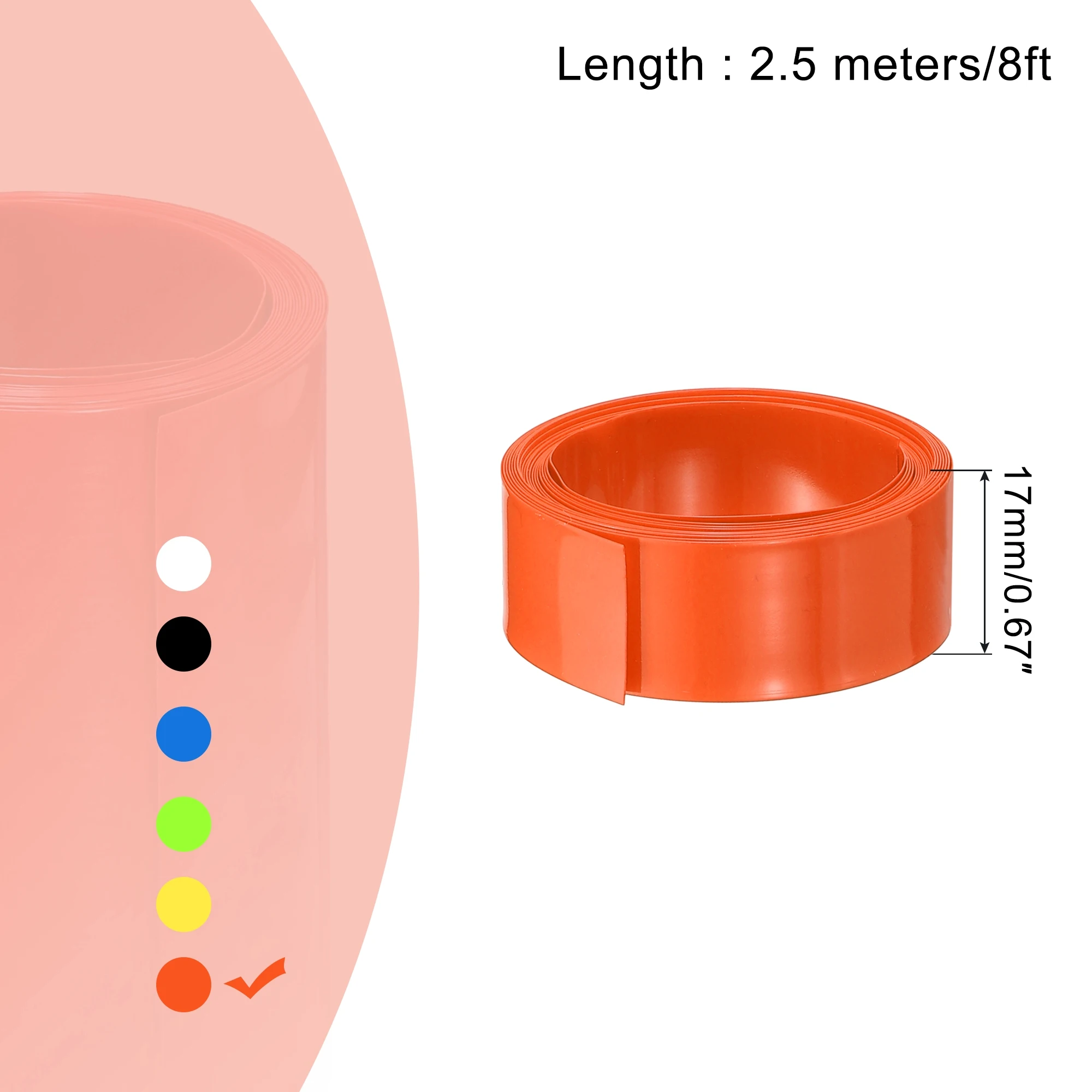 Uxcell 2.5M Battery Wrap PVC Heat Shrink Tube 17-66mm Flat Width Cable Sleeve Insulated Protection Film Wrap for Battery Pack